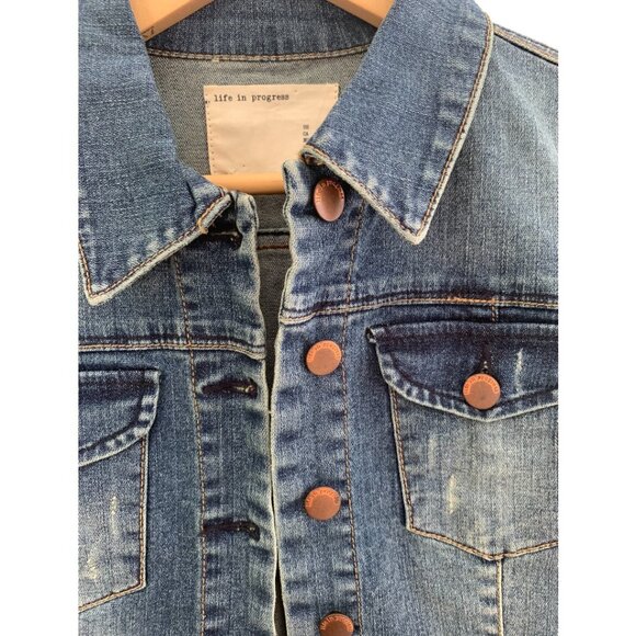 Forever 21 Life in Progress Cropped Cotton Vintage Denim Jacket Size Medium - Picture 4 of 8